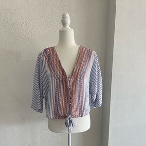 Striped Button-Down Women Top